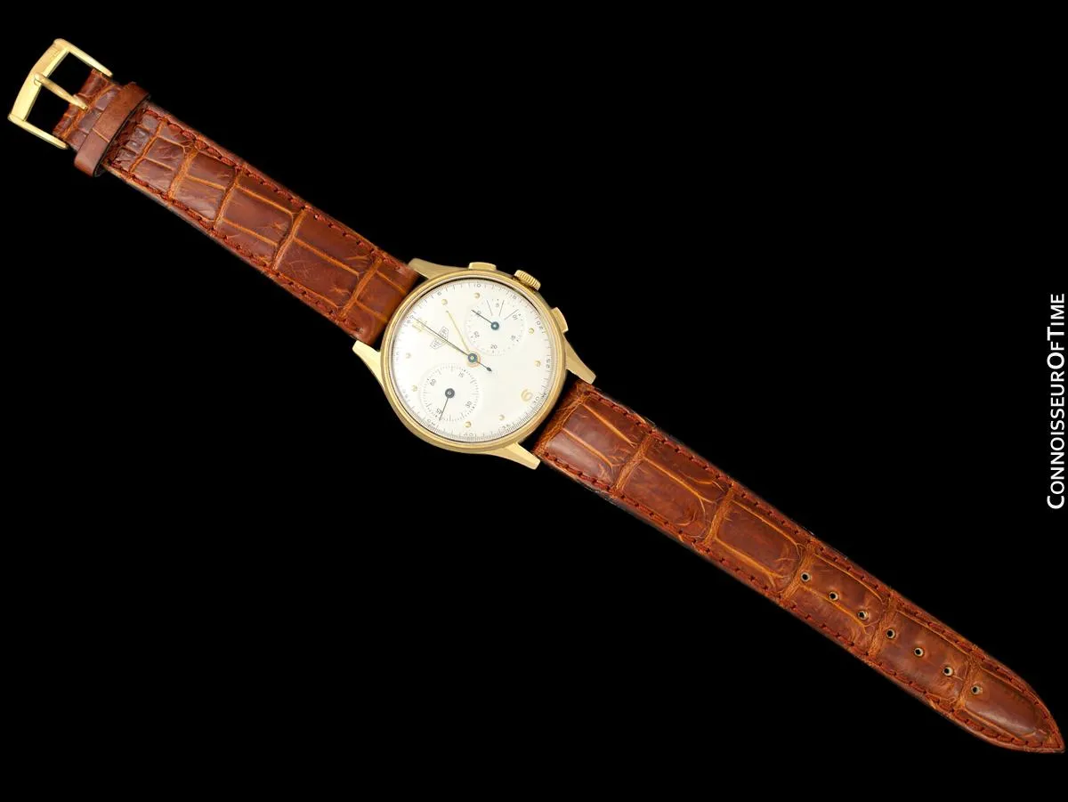 1950's Heuer Vintage Valjoux 23 Chronograph Mens Watch - 18K Gold