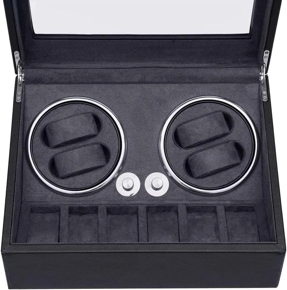 4-Slot Rotating Watch Winder With 6-Slot Watches Display Storage Blwl0051