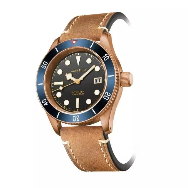 Aquatico Bronze Sea Star Black Dial Watch (Blue Ceramic Bezel)