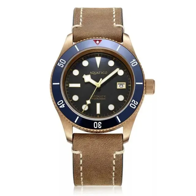 Aquatico Bronze Sea Star Black Dial Watch (Blue Ceramic Bezel)