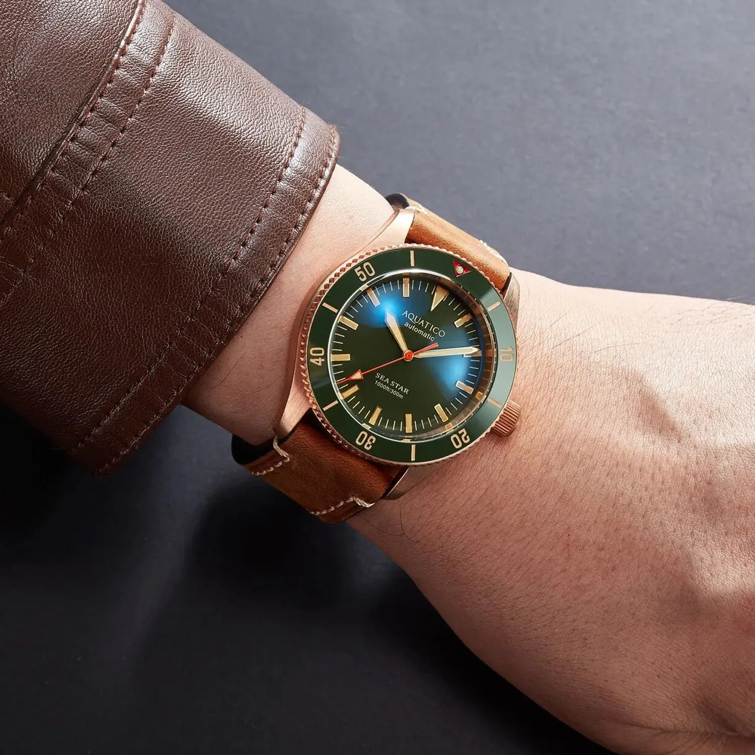 Aquatico Bronze Sea Star Green Dial Watch (Sellita sw200-1 No Date)