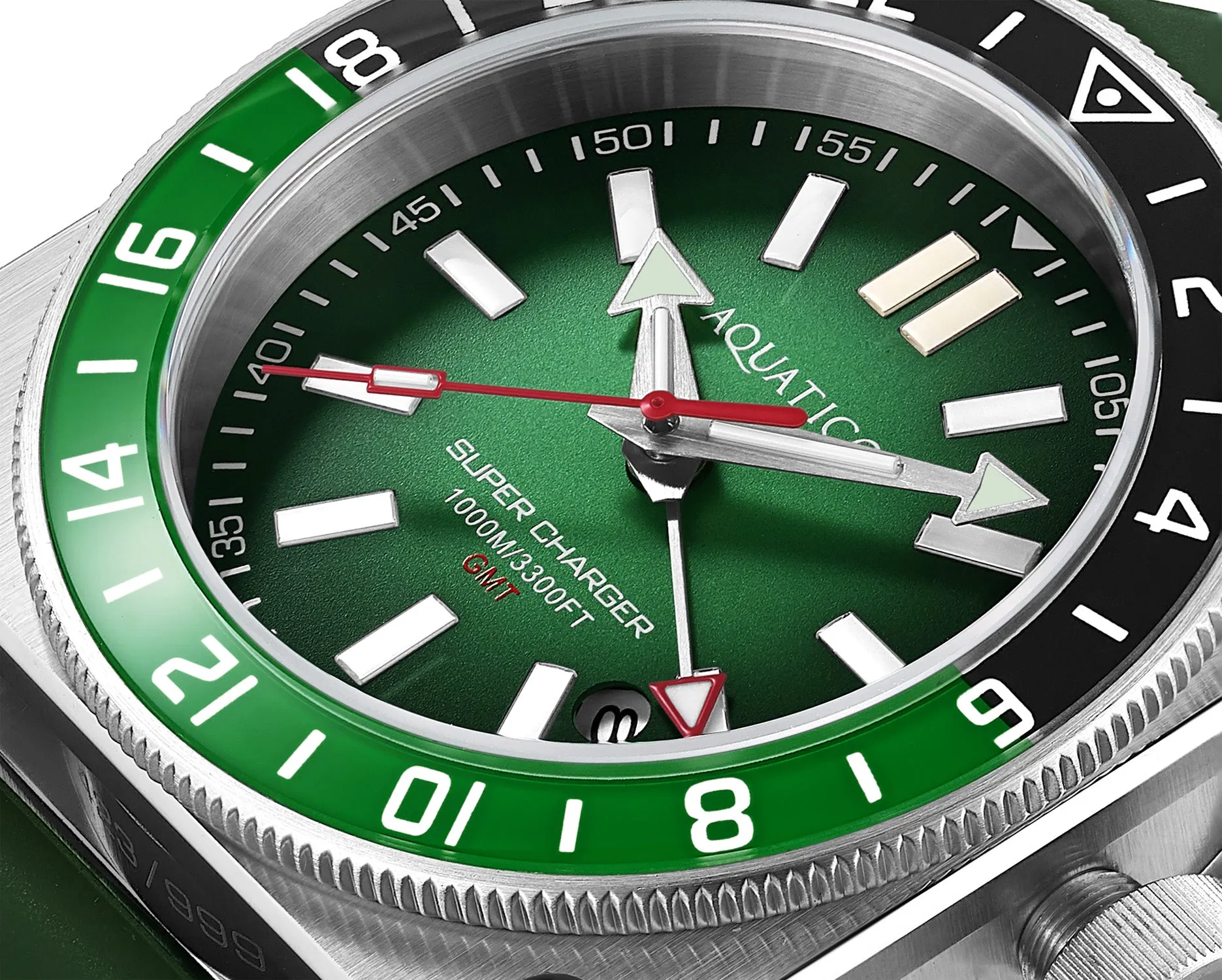 Aquatico Steel Man GMT Watch (Green Dial Green and Black Bezel)