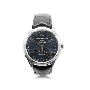 Baume & Mercier 43mm Clifton Steel Automatic Moonphase Date Watch