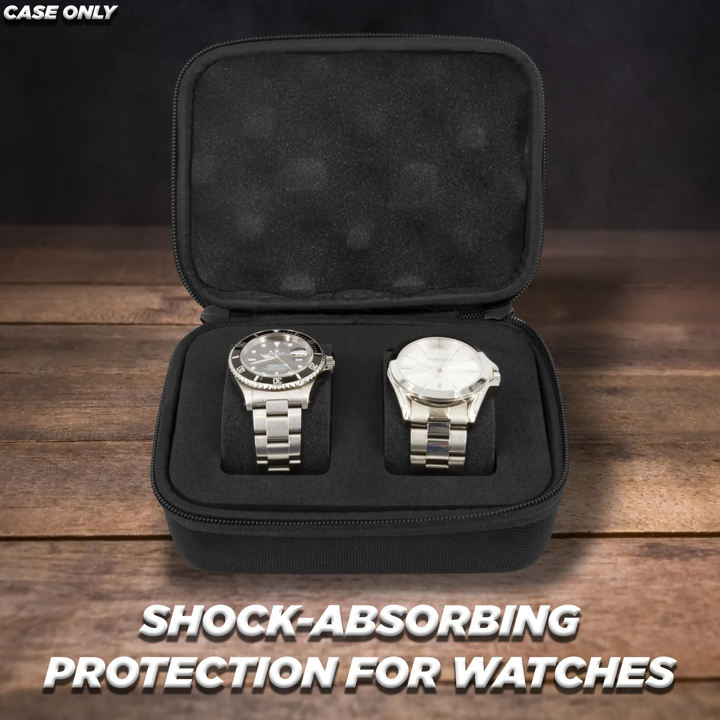 CASEMATIX Watch Travel Case for Two Watches with Hard Shell Exterior, Plush Foam Cushions and Carry Handle - Protective Watch Box for Travel