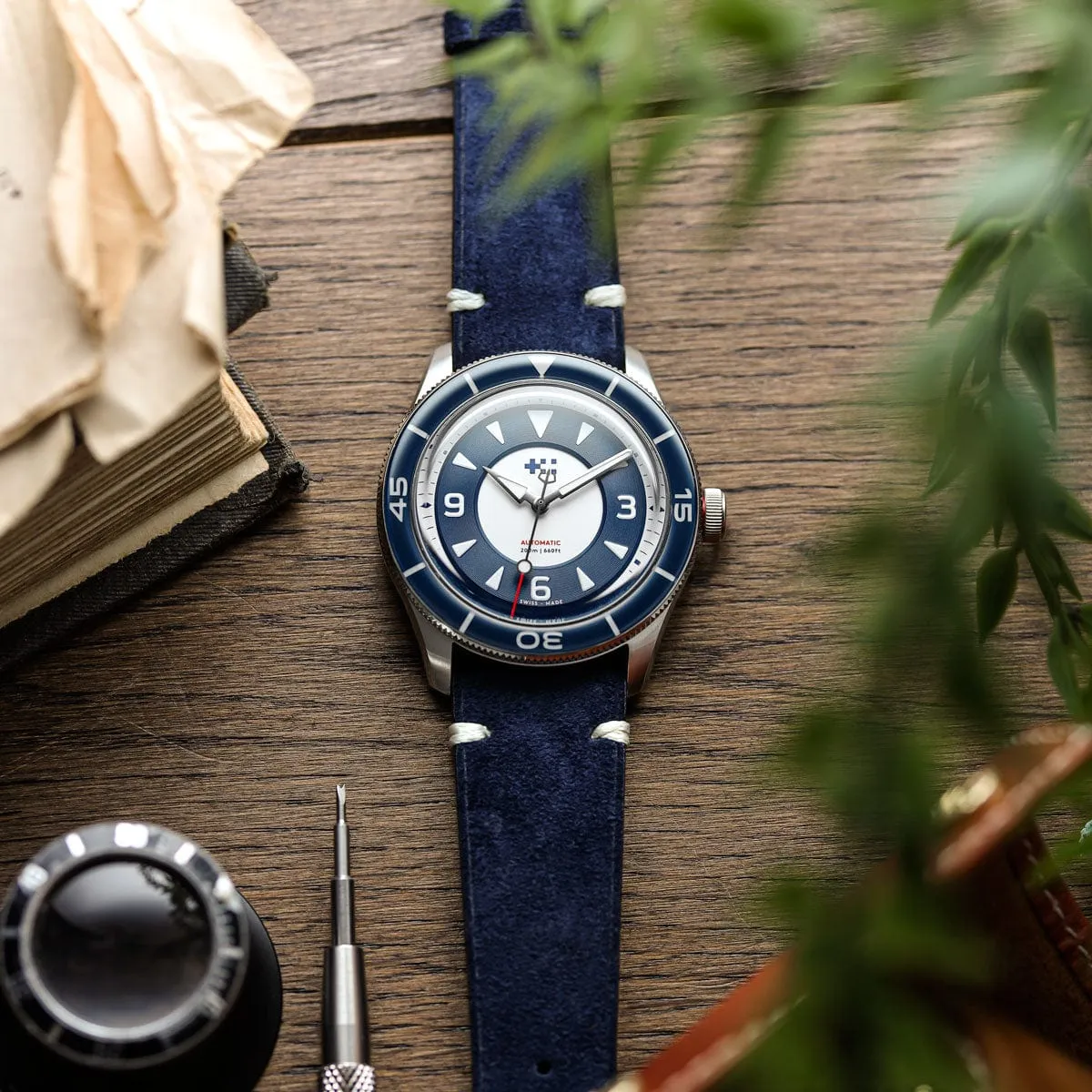 Christopher Ward   WatchGecko C65 Aquitaine - Overton Blue Suede