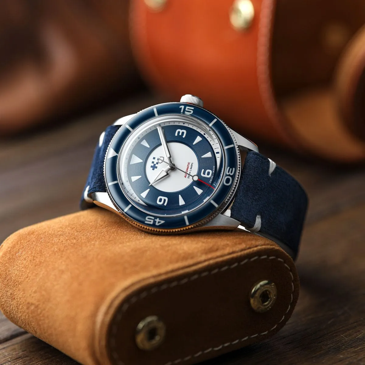 Christopher Ward   WatchGecko C65 Aquitaine - Overton Blue Suede