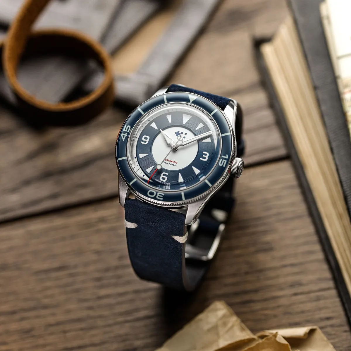 Christopher Ward   WatchGecko C65 Aquitaine - Overton Blue Suede