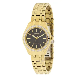 Citizen Eco-Drive Women's Stainless Steel Case and Bracelet Black Dial Gold Watch - EM0242-51E