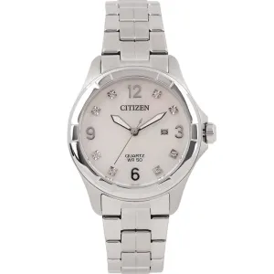 Citizen Quartz Womens Silver Stainless Steel Band Pearl Watch - EU6080-58D