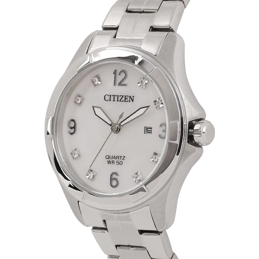 Citizen Quartz Womens Silver Stainless Steel Band Pearl Watch - EU6080-58D