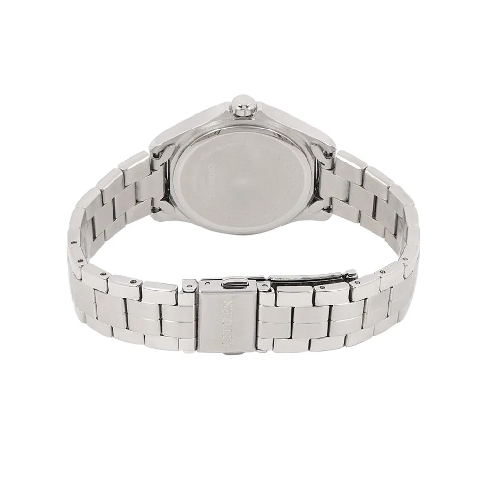 Citizen Quartz Womens Silver Stainless Steel Band Pearl Watch - EU6080-58D