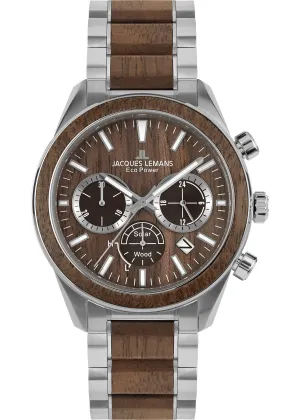 Eco Power Solar Wood Chronograph Men's Vegan Bracelet Watch