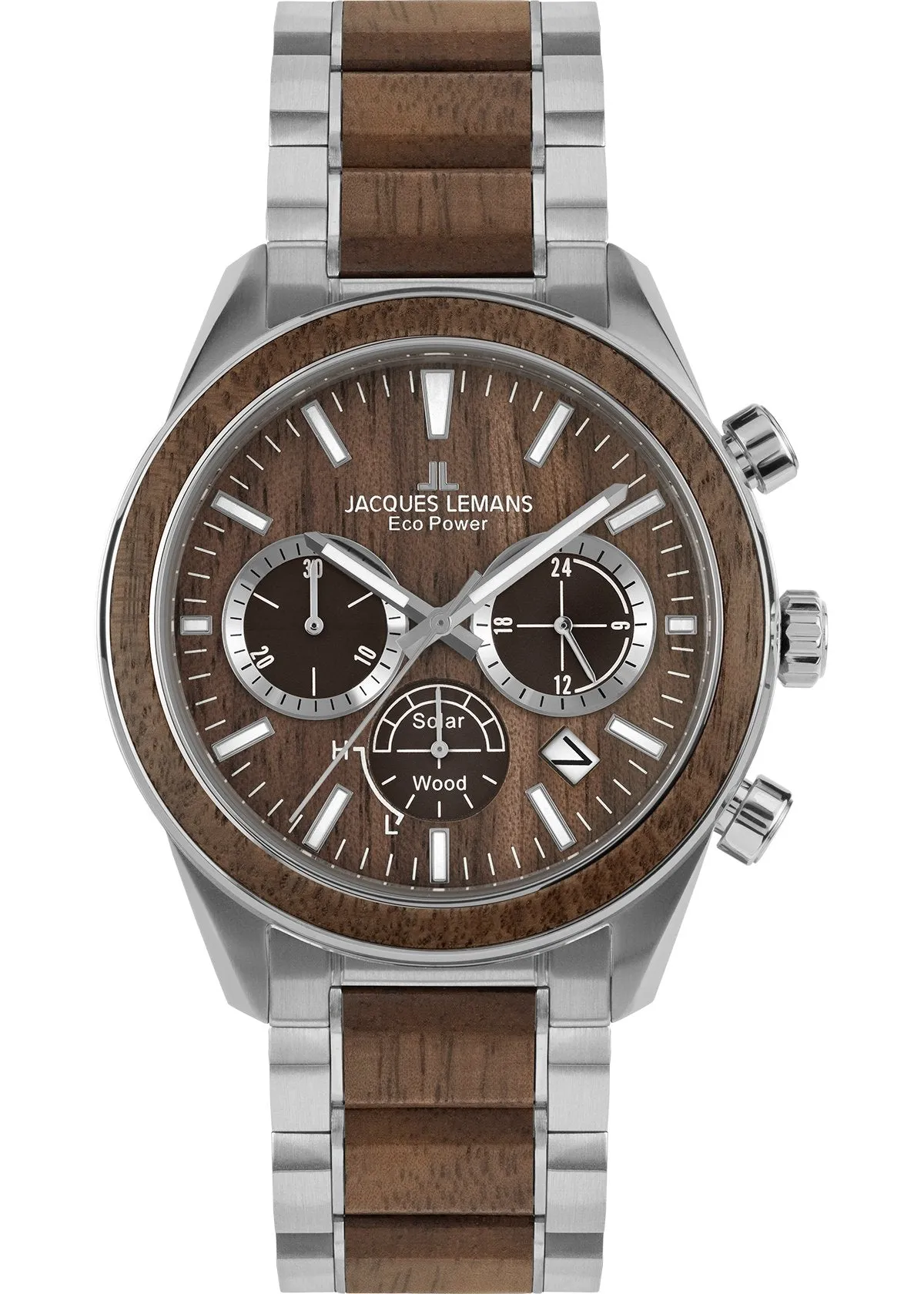 Eco Power Solar Wood Chronograph Men's Vegan Bracelet Watch