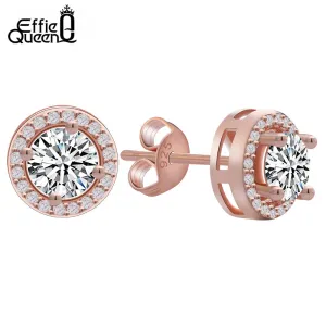 Effie Queen 2017 Fashion New Hot Popular Luxury Zircon Stud Earrings Elegant Rose Gold-Color Earrings for Women DE104-R-W