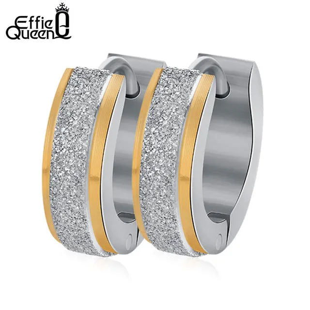 Effie Queen Fashion Scrub Gold-color Hoop Earrings Punk Rock Stainless Steel Earrings For Women Men Drop Ship Jewelry IE02