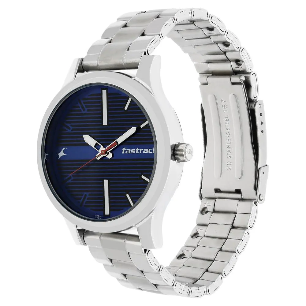 Fastrack Fundamentals Analog Stainless Steel Blue Dial Silver Band Men's Watch-NN38051SM03/NR38051SM03