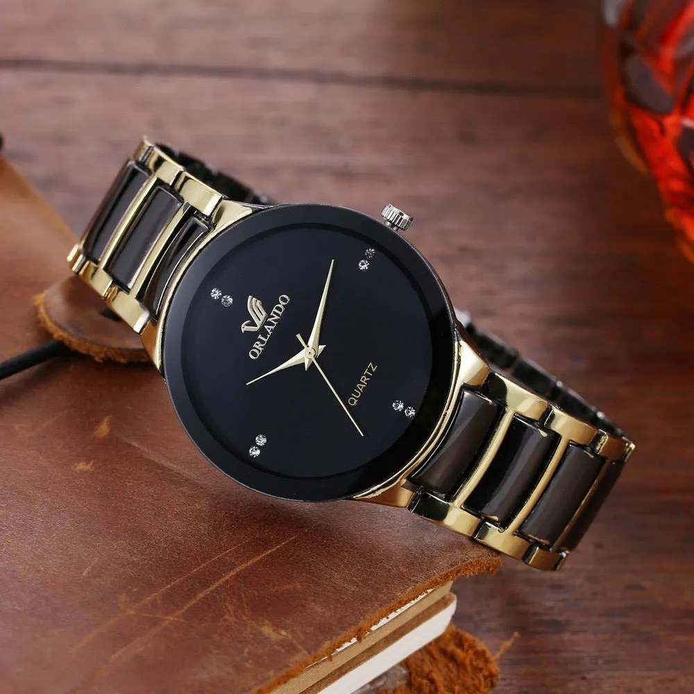 Faux Stone Bow Premium Black Gold Wrist Watch