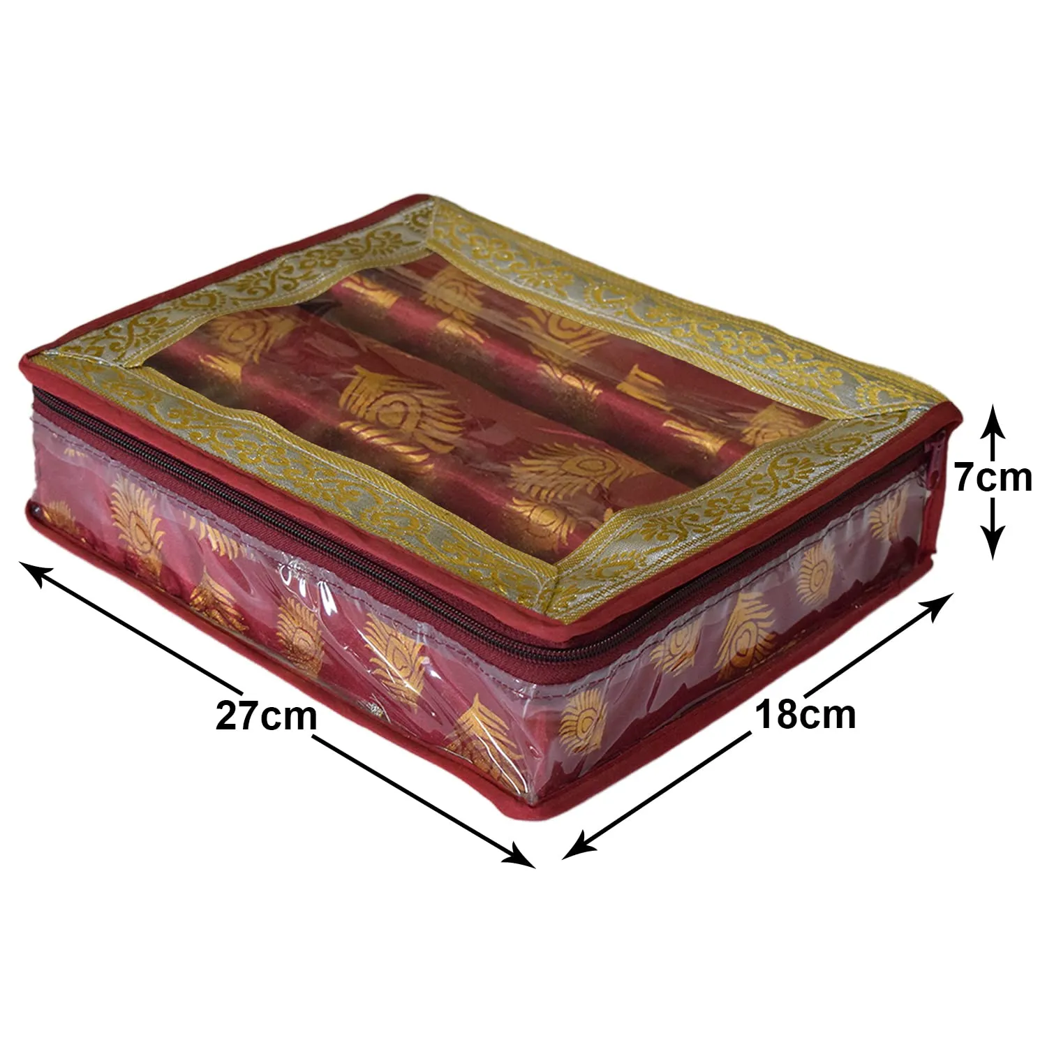 Heart Home Feather Design Laminated 2 Rod Box, Organizer For Bangle, Watches, Bracelets, Jewellery With Tranasparent Top - Pack of 2 (Maroon)-47HH0200