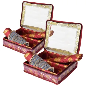 Heart Home Feather Design Laminated 2 Rod Box, Organizer For Bangle, Watches, Bracelets, Jewellery With Tranasparent Top - Pack of 2 (Maroon)-47HH0200