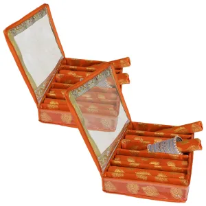 Heart Home Feather Design Laminated 5 Rod Box, Organizer For Bangle, Watches, Bracelets, Jewellery With Tranasparent Top - Pack of 2 (Orange)-47HH0164