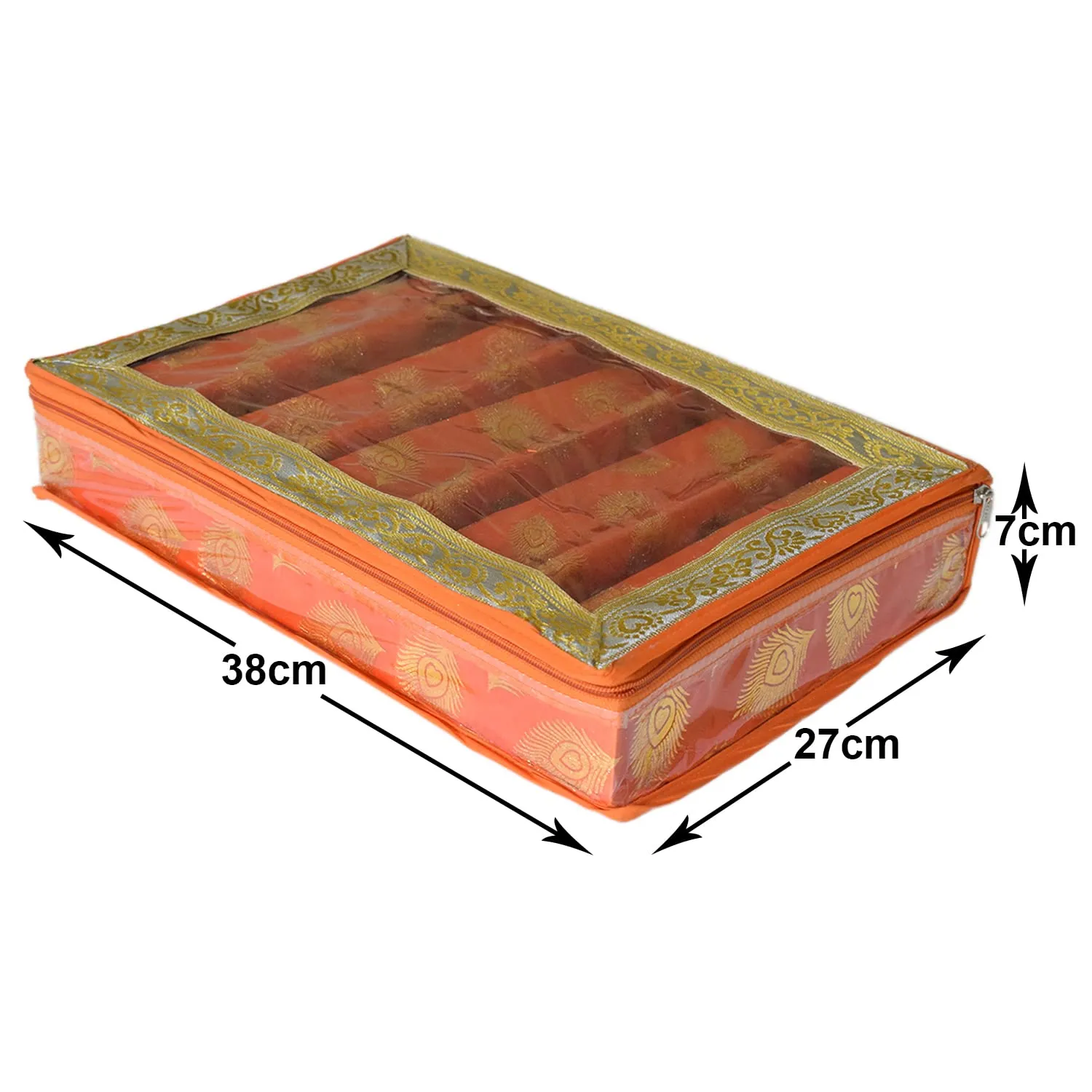 Heart Home Feather Design Laminated 5 Rod Box, Organizer For Bangle, Watches, Bracelets, Jewellery With Tranasparent Top - Pack of 2 (Orange)-47HH0164