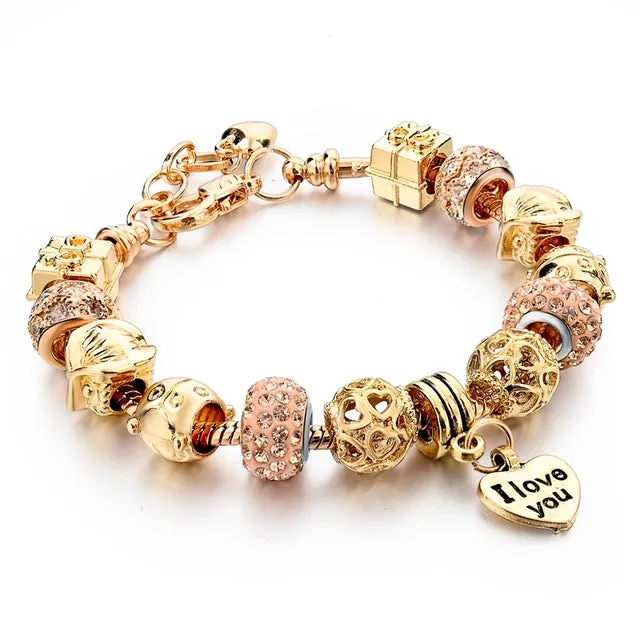 Hot Selling 2016 Heart Charm Bracelets & Bangles Gold Bracelets For Women DIY Pulsera Famous Brand Jewellery SBR150074