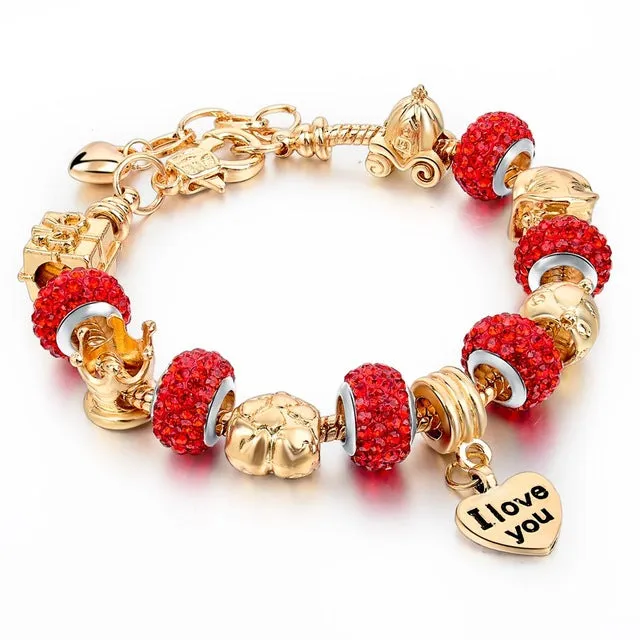 Hot Selling 2016 Heart Charm Bracelets & Bangles Gold Bracelets For Women DIY Pulsera Famous Brand Jewellery SBR150074