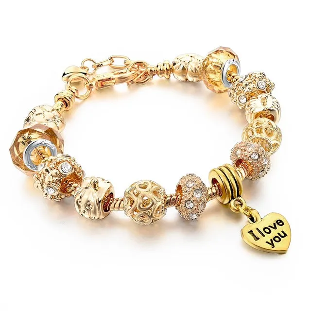 Hot Selling 2016 Heart Charm Bracelets & Bangles Gold Bracelets For Women DIY Pulsera Famous Brand Jewellery SBR150074