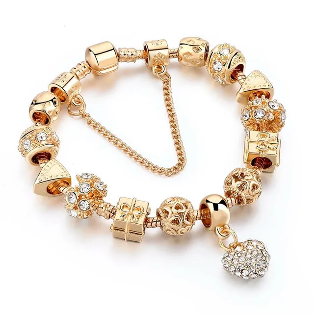 Hot Selling 2016 Heart Charm Bracelets & Bangles Gold Bracelets For Women DIY Pulsera Famous Brand Jewellery SBR150074