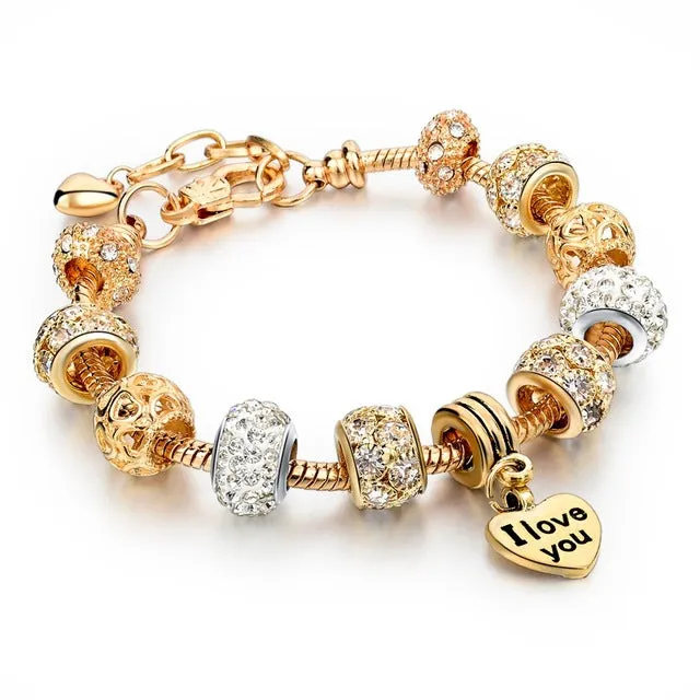 Hot Selling 2016 Heart Charm Bracelets & Bangles Gold Bracelets For Women DIY Pulsera Famous Brand Jewellery SBR150074