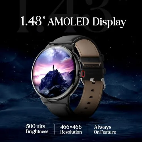 itel Unicorn Smartwartch with Single chip BT Calling, 1.43" AMOLED Display, 500 Nits Brightness, Rotating Crown, IP68 Waterproof, 200  Watch Faces, 100% Charging Approx 70 mins (Dark Chrome)