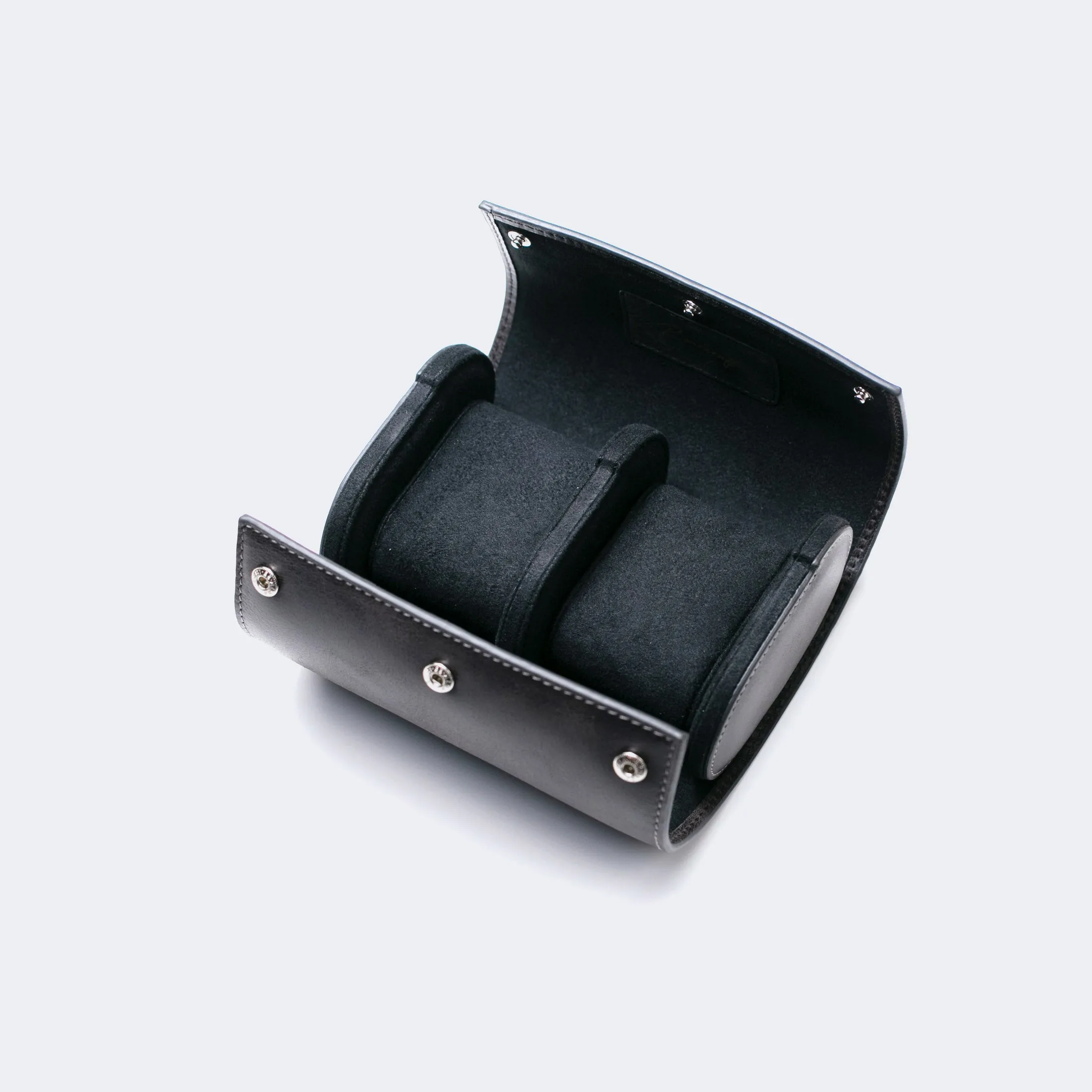 Leather Travel Watch Case - Coal - Double Watch Roll