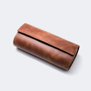 Leather Travel Watch Case - Tobacco - Triple Watch Roll