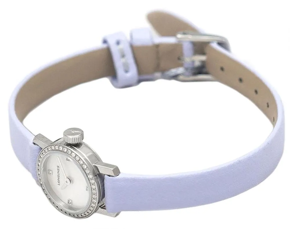 Longines Mini Levander Leather Strap Mother-Of-Pearl Dial Diamonds Womens Watch L2.303.0.87.5