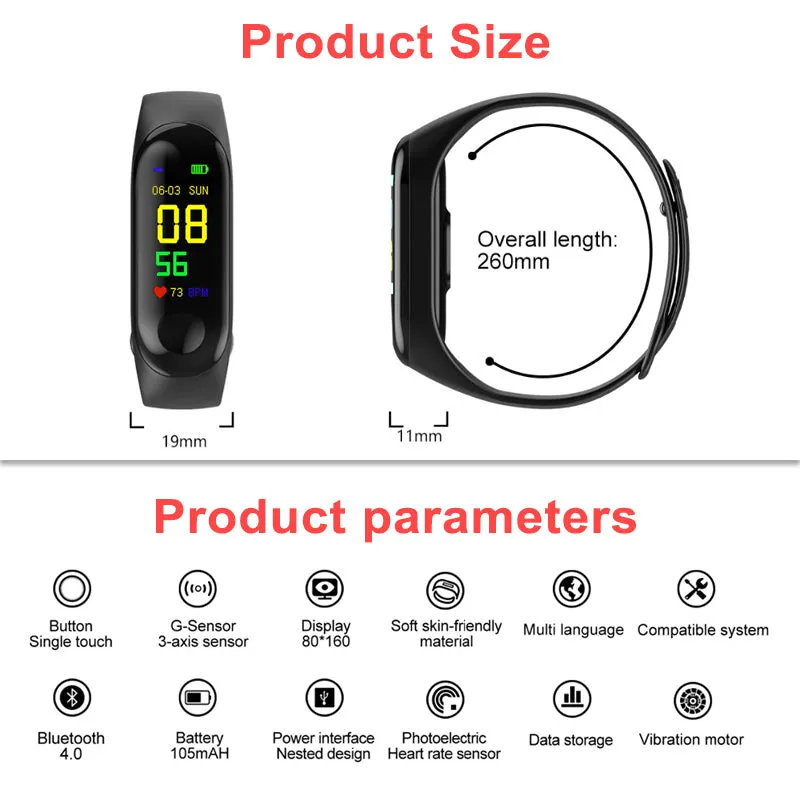 M4 Water-resistant Smart Fitness Band (with a Colour Screen, Fitness Tracker, BP, Heart Rate Monitor)