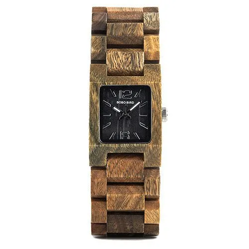 Men's Square Shaped Dial Wood Watch