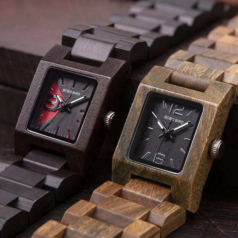 Men's Square Shaped Dial Wood Watch