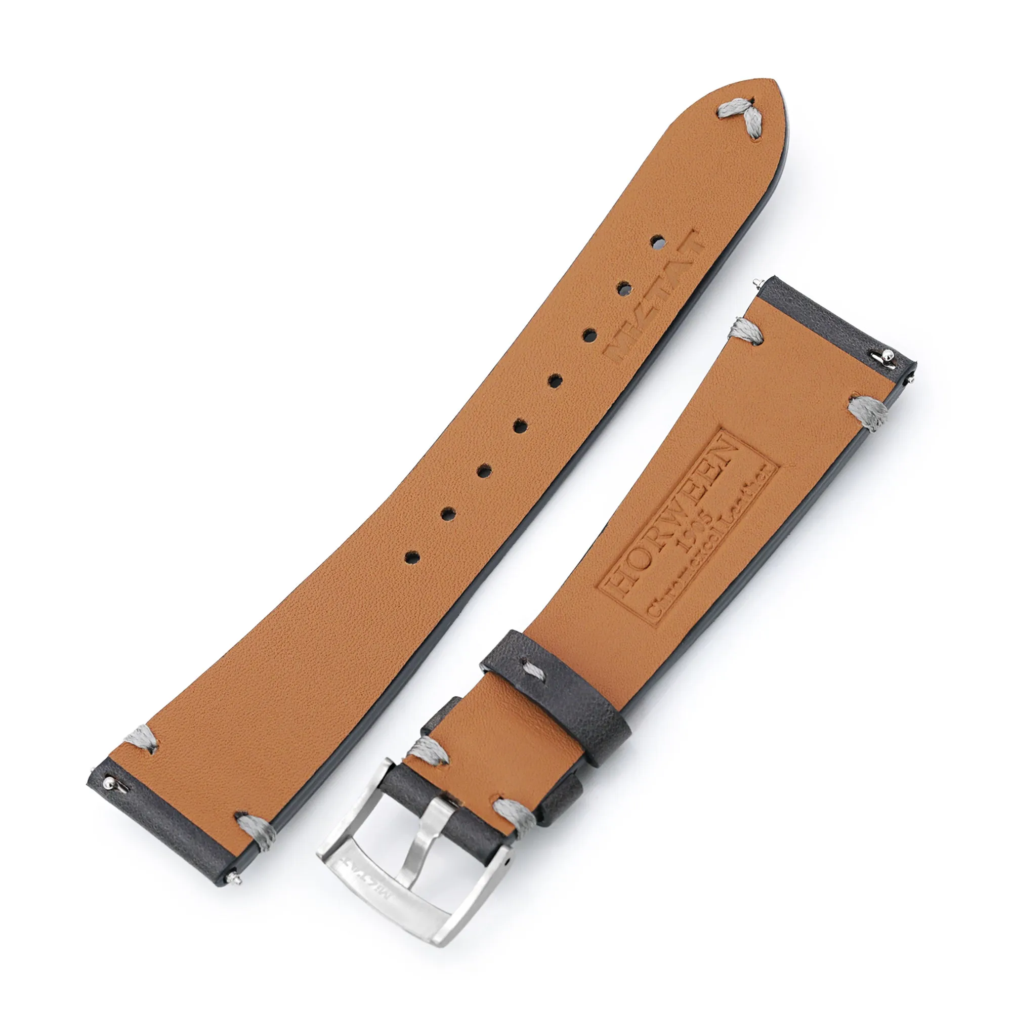 MiLTAT Q.R. Dark Grey Horween Leather Watch Band, Grey St.