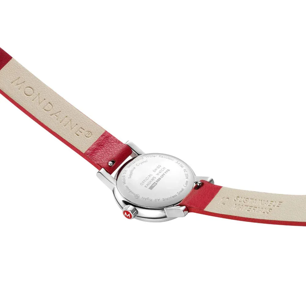 Mondaine EVO2 26 MM Watch, RED VEGAN GRAPE LEATHER