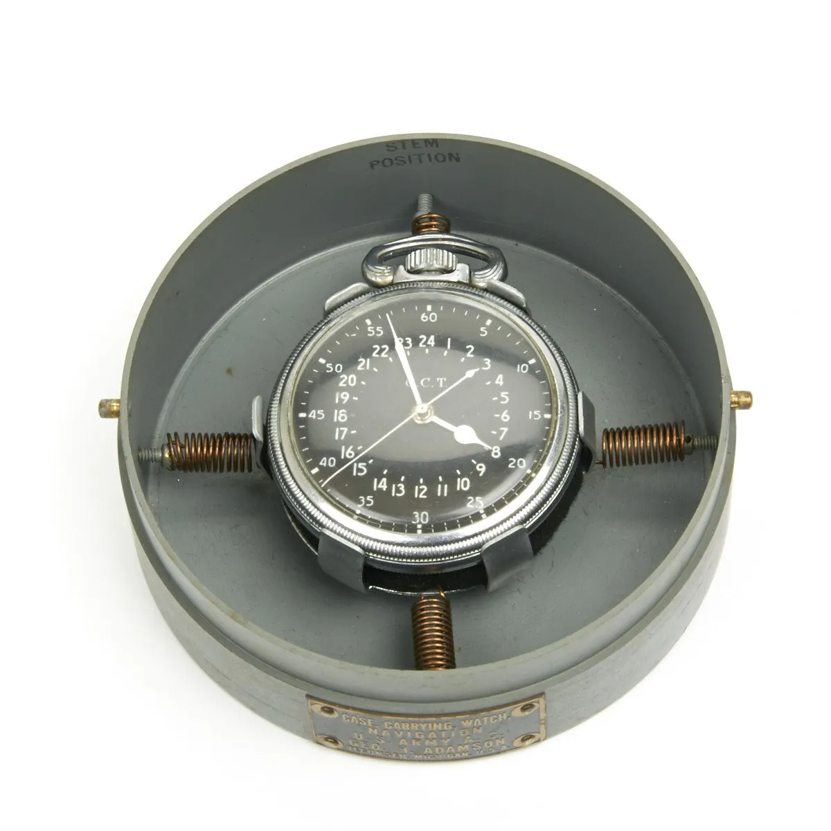 Original WWII USAAF 1942 Hamilton AN5740 G.C.T Navigator Pocket Watch with Case