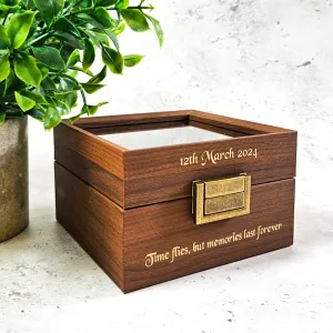 Personalised Luxury Watch Box - Walnut Wood - Clear Window Display Lid