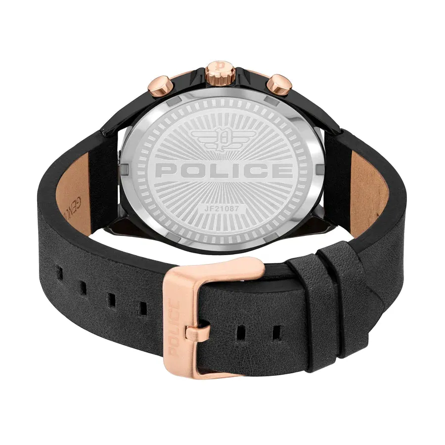 Police Zenith Black Leather Strap Watch PEWJF2108740