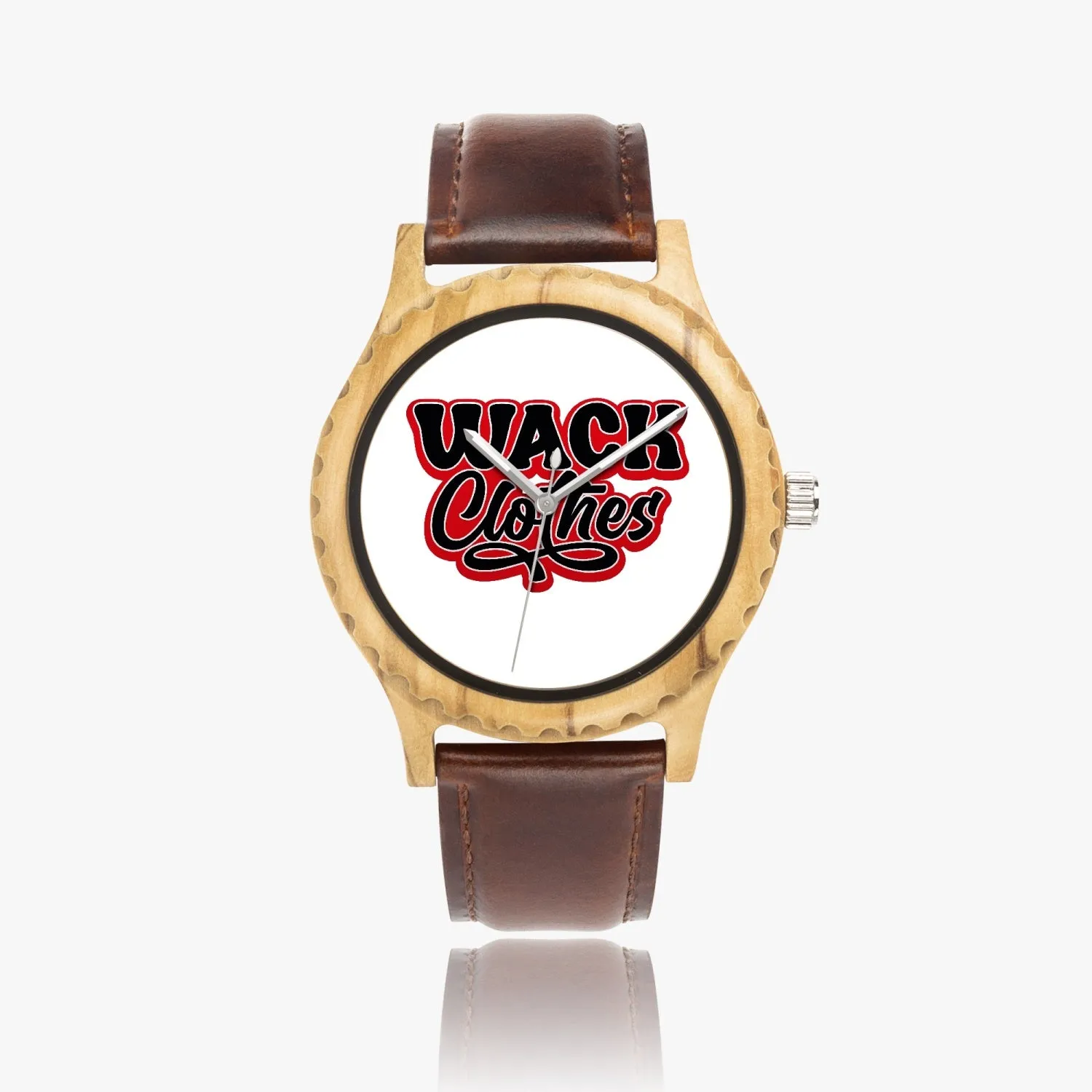 Red and Blk Wack Clothes. Italian Olive Lumber Wooden Watch - Leather Strap