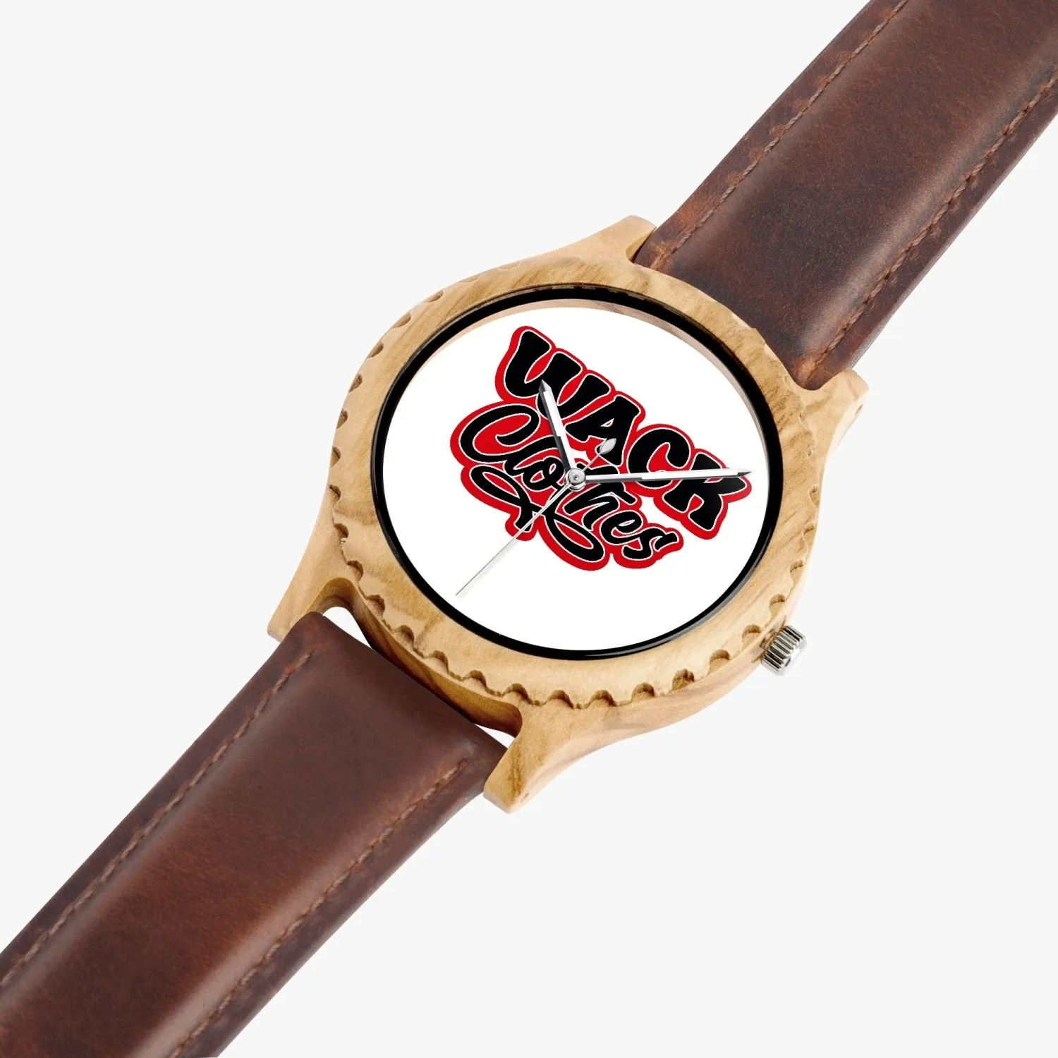 Red and Blk Wack Clothes. Italian Olive Lumber Wooden Watch - Leather Strap