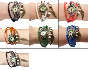 Retro Women Angel Wing Leather Bracelet Watch