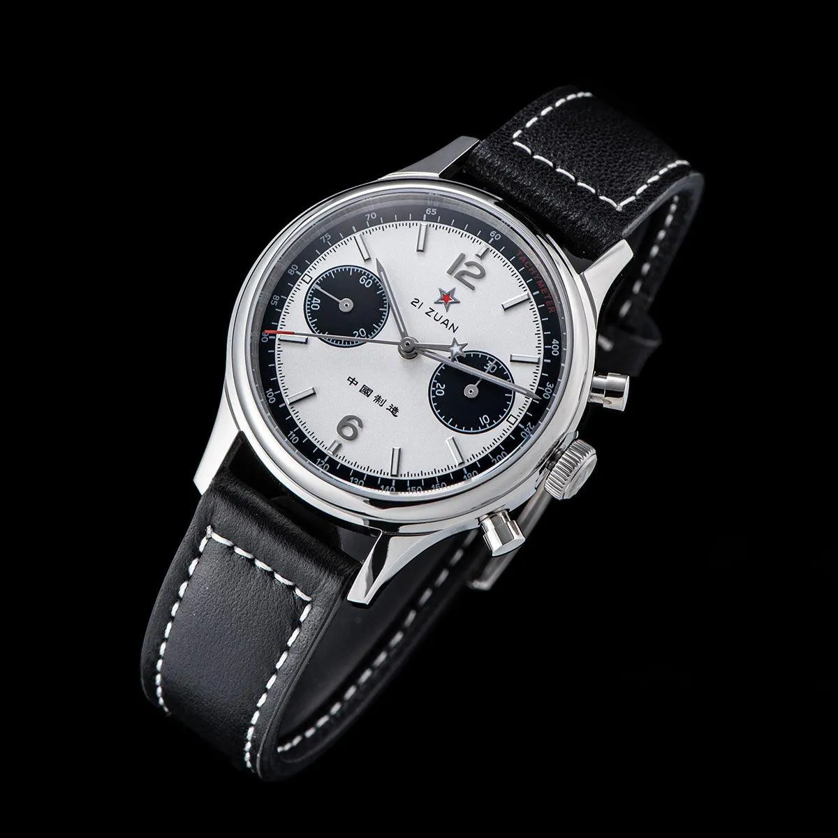 Seagull White Panda Mechanical Men's Watch with 21 Jewels, ST19 Chronograph, and Sapphire Crystal - Model: ST1901-1