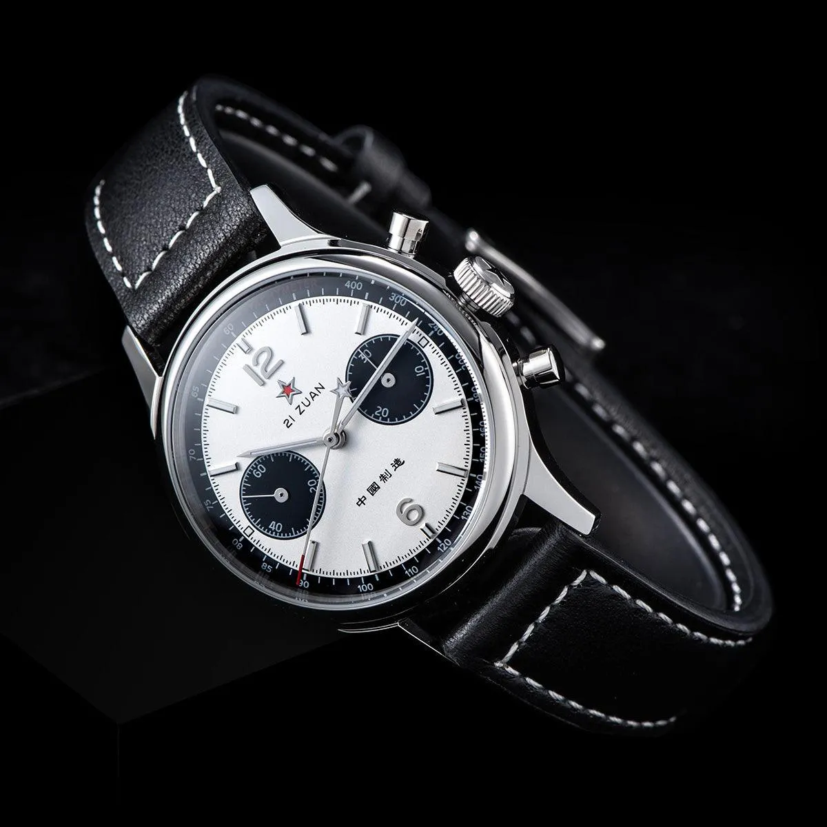 Seagull White Panda Mechanical Men's Watch with 21 Jewels, ST19 Chronograph, and Sapphire Crystal - Model: ST1901-1