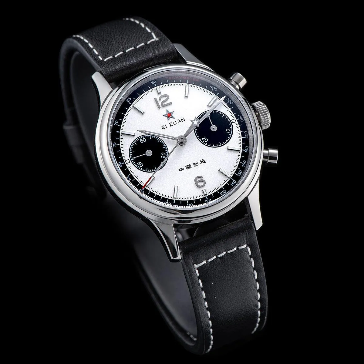 Seagull White Panda Mechanical Men's Watch with 21 Jewels, ST19 Chronograph, and Sapphire Crystal - Model: ST1901-1