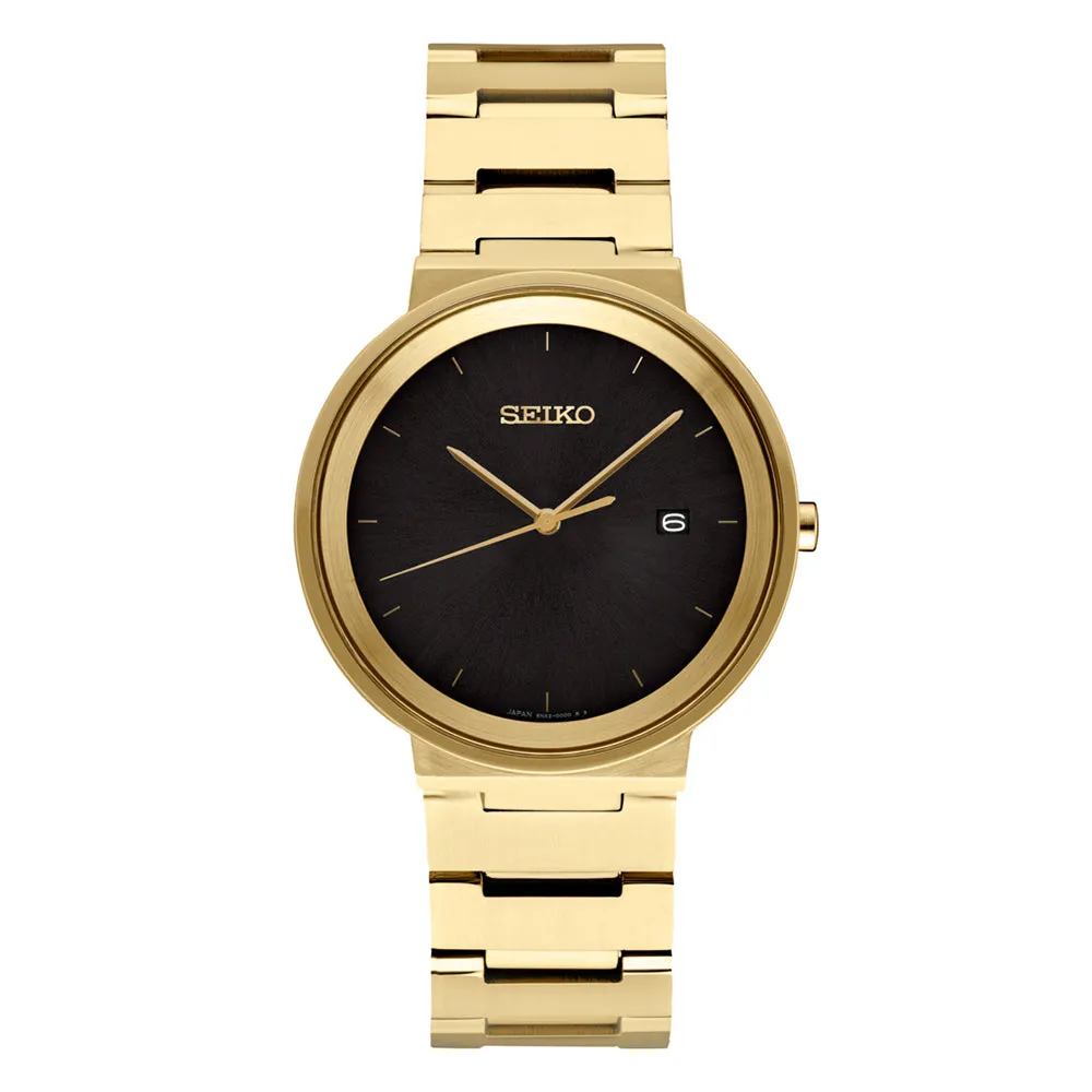 Seiko Men's Black Sunray Dial and Stainless Steel Band in Gold Finish Quartz Watch - SUR488