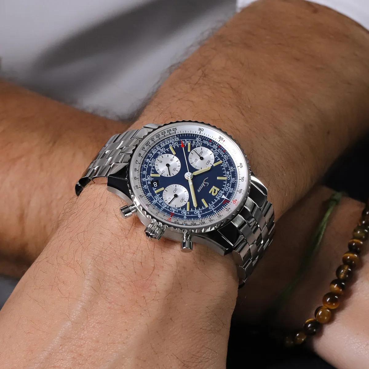 Sinn 903 St B E II Navigation Chronograph - Steel Bracelet - Blue Dial